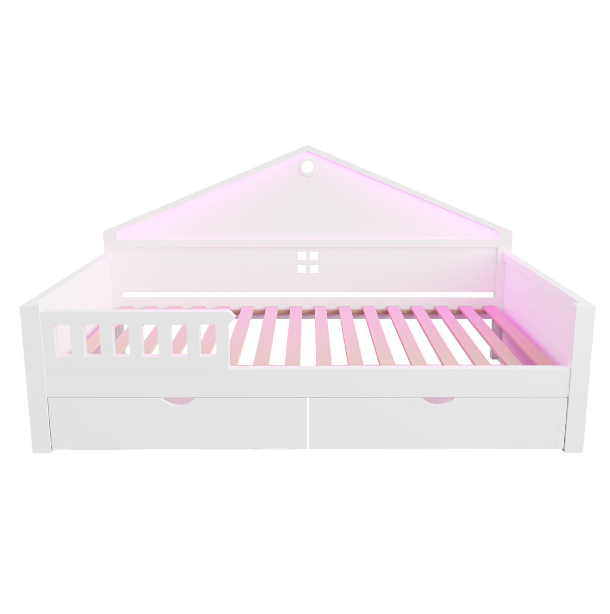 KINDEREINZELBETTEN aus Holz und MDF 90x200 cm in Weiß mit LED & 2 Schubladen - Weiß, Holz (90/200cm) - Modfu
