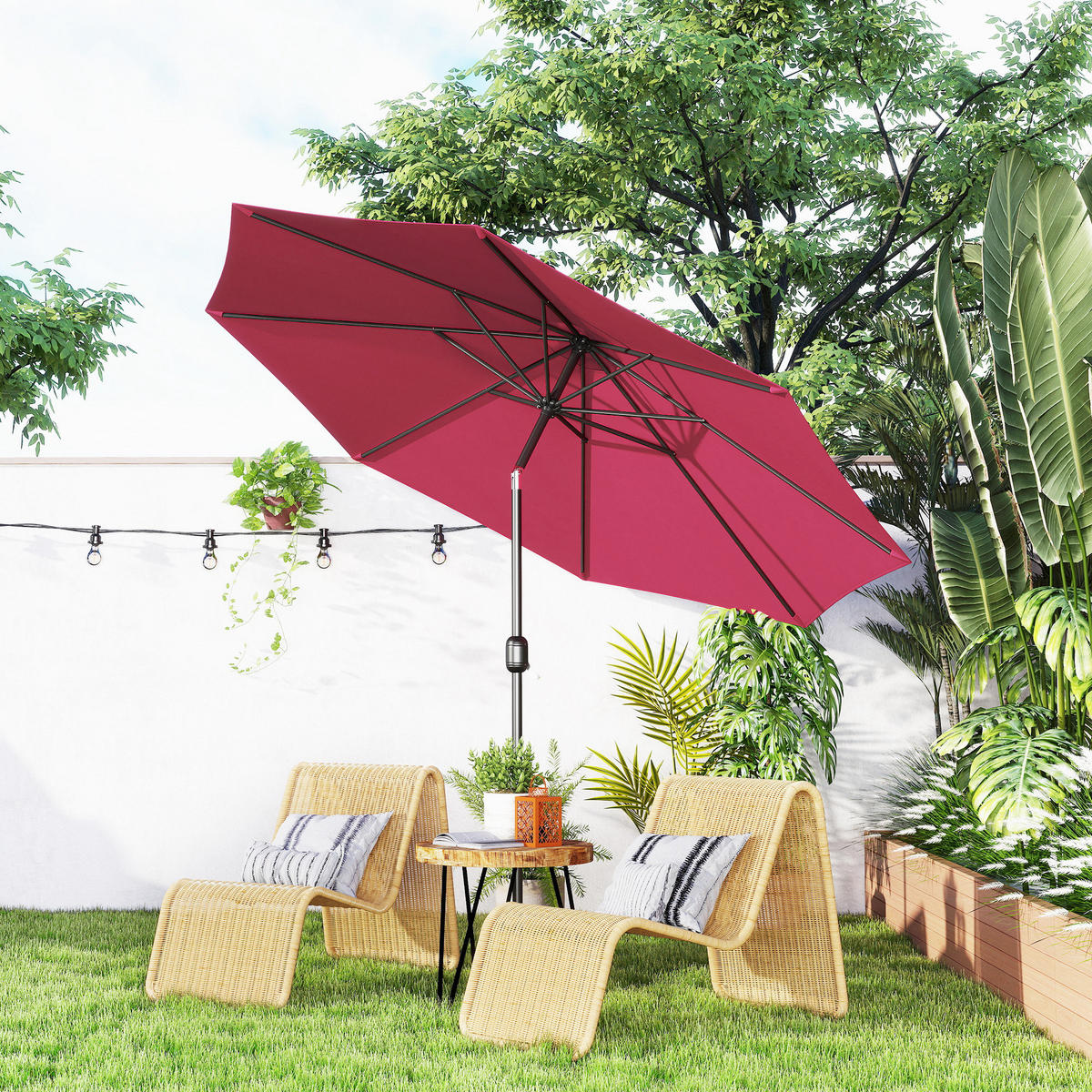 SONNENSCHIRM DE-11398 neigbar, mit Kurbel, Ø 3 m Bordeaux - Rot, Metall (295/295cm) - ComfortXL