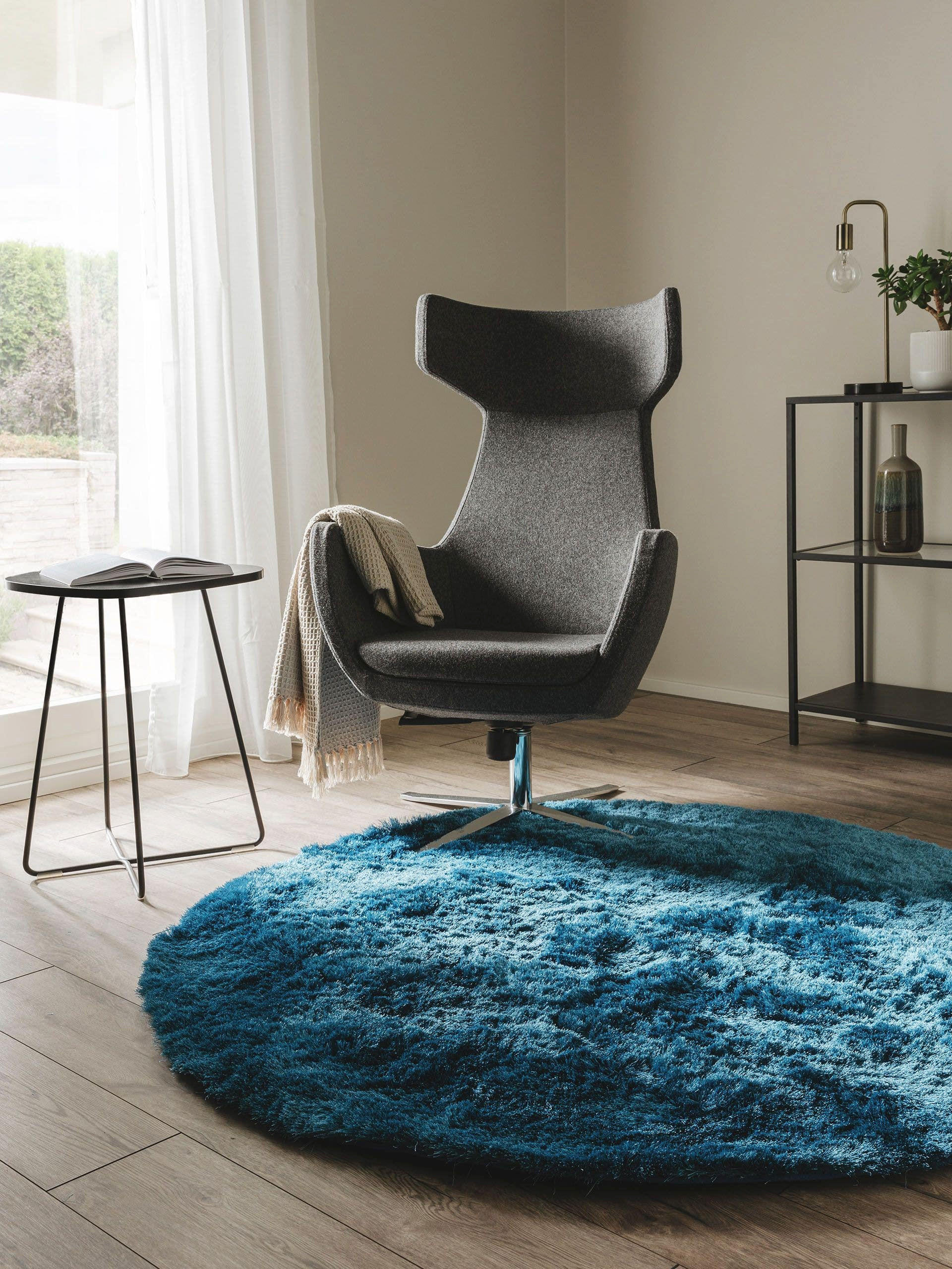 HOCHFLORTEPPICH Whisper Blau ø 200 cm rund - Blau, Textil (200/200cm) - benuta Nest