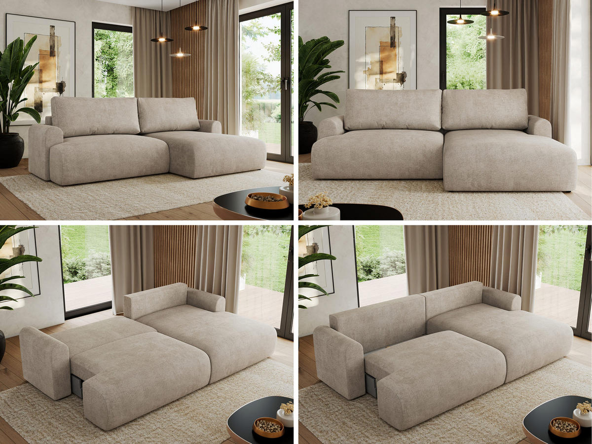 ECKSCHLAFSOFA TONO L Beige Struktur - rechts - Beige/Schwarz, Kunststoff/Textil (150/260cm) - MKS