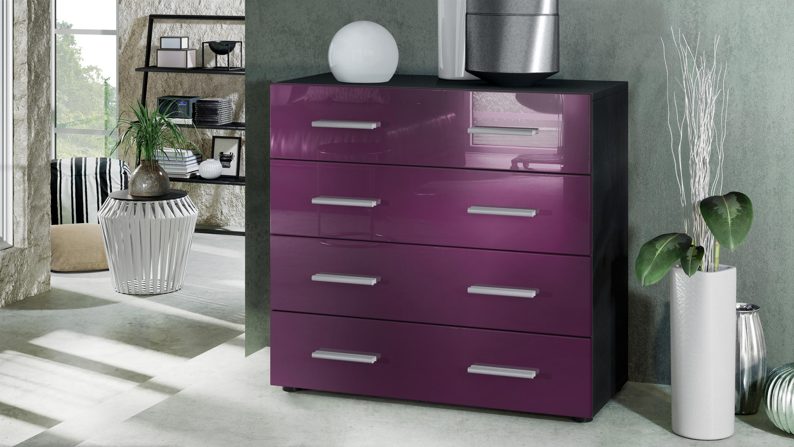 Thumbnail - Vladon Kommode, Brombeere, Holzwerkstoff, 76x72x35 cm, Wohnzimmer, Kommoden & Sideboards, Kommoden