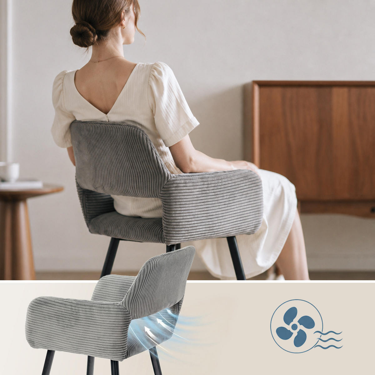 ESSZIMMERSTÜHLE 2er-Set, gepolstert, Cordbezug, Metallbeine, Grau - Grau, Textil (56/78/56cm) - Meubles Cosy