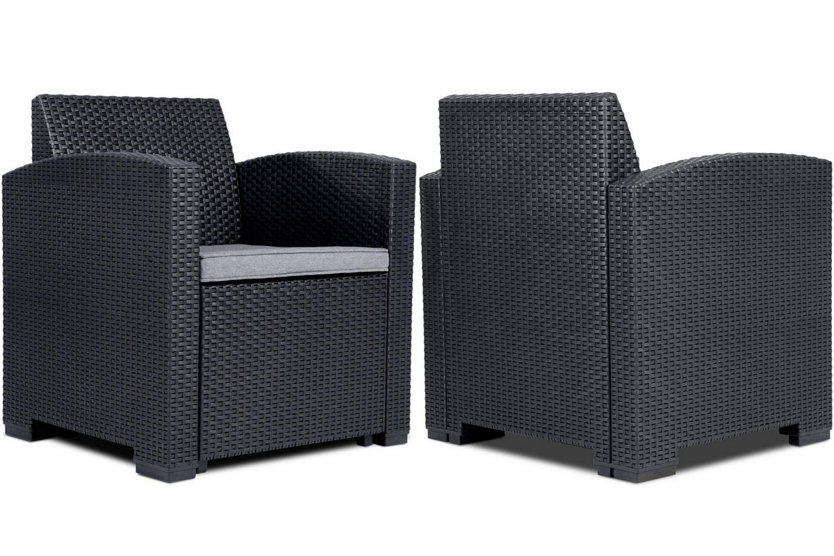 GARTENSET HORILES 4-tlg 2-Sitzer-Sofa Sessel und Gartentisch, anthrazit - Anthrazit, Kunststoff - KONSIMO®