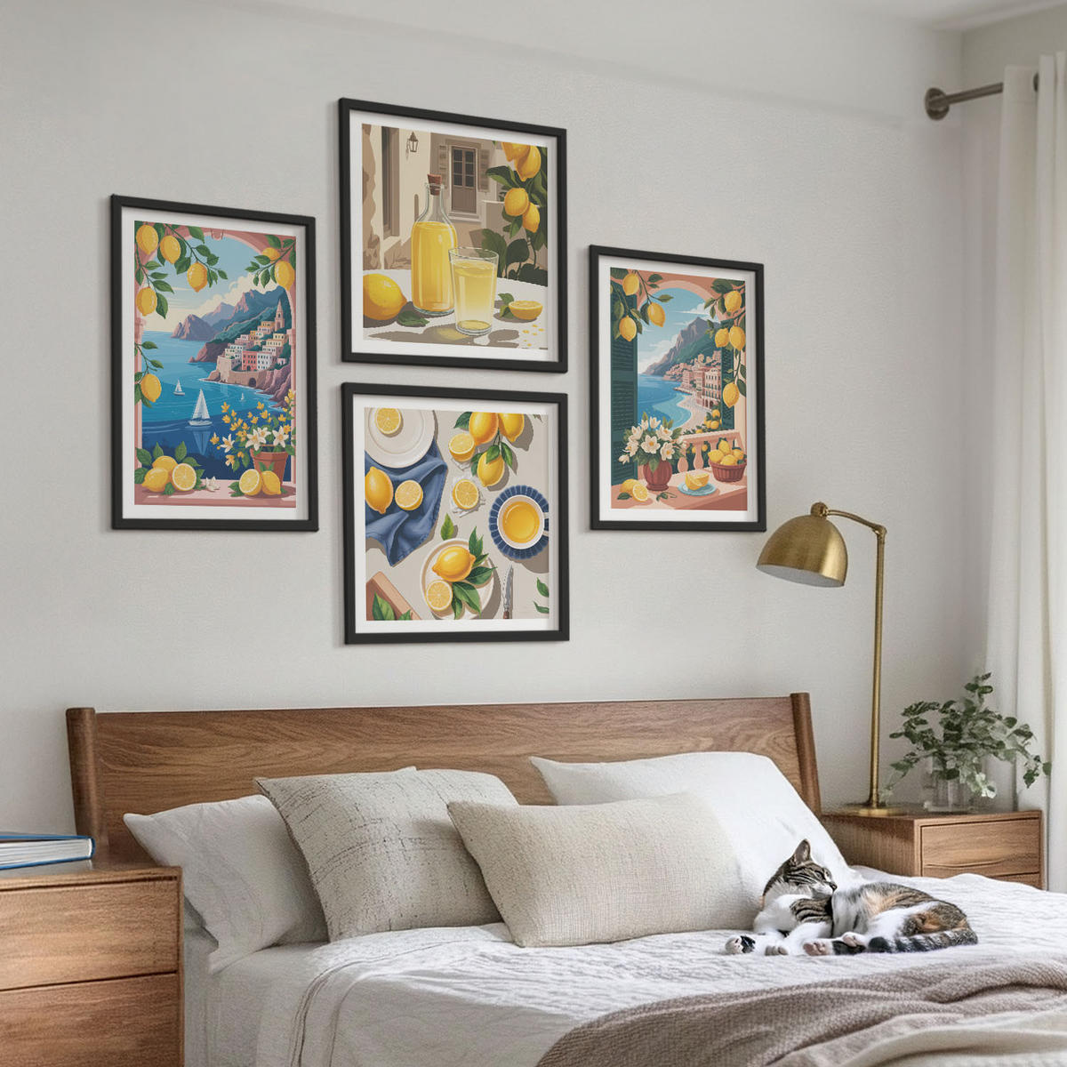 WANDBILDER 4er-Set - 50x50 cm & 40x60 cm Schwarzer Rahmen - Meerblick, italienische Zitronen - Schwarz, Kunststoff (50/50cm) - ArtPrintCave