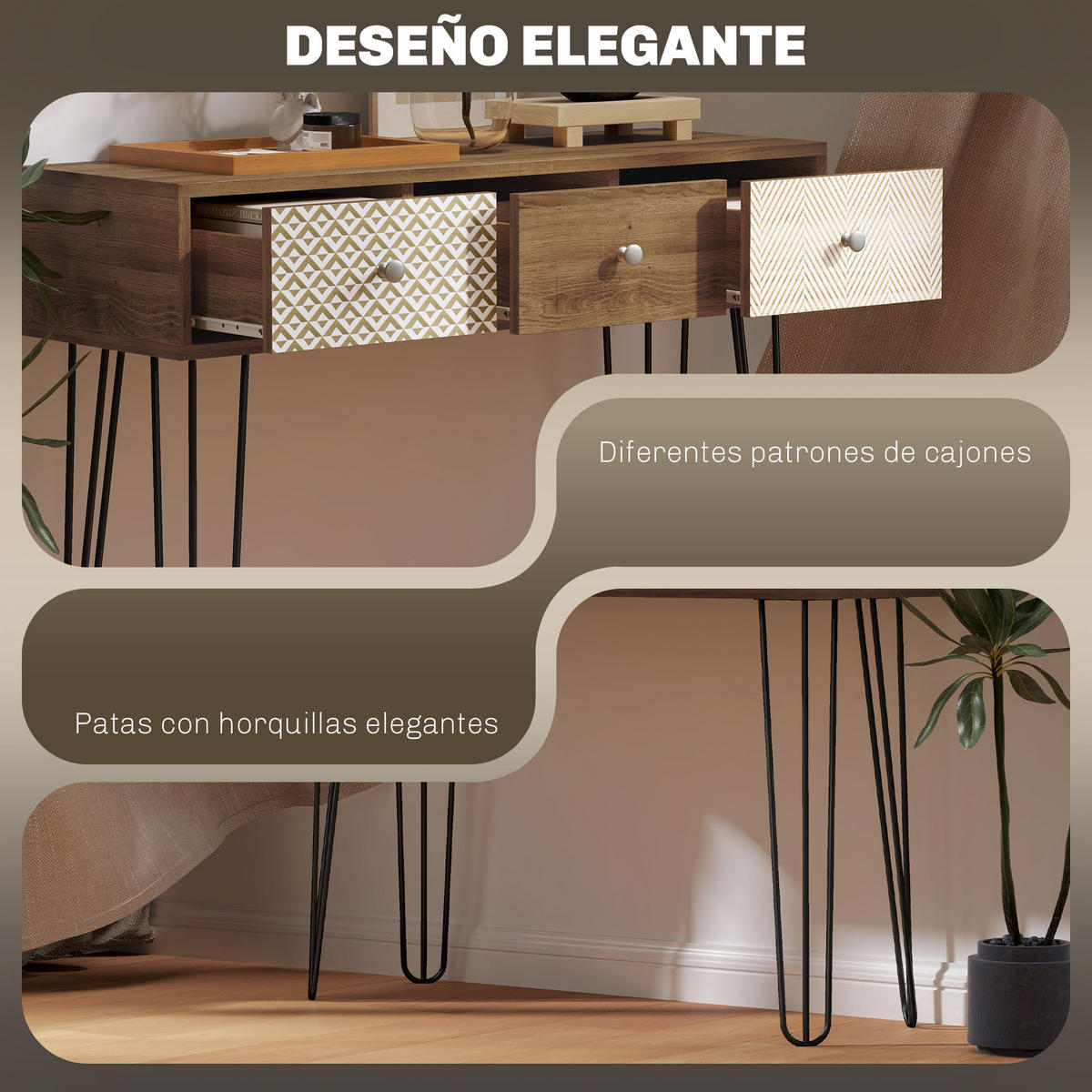 KONSOLENTISCH Naturholz Melamin in Holzoptik Stahl 1 Stück - Beige, Kunststoff (90/30/75cm) - GiPP