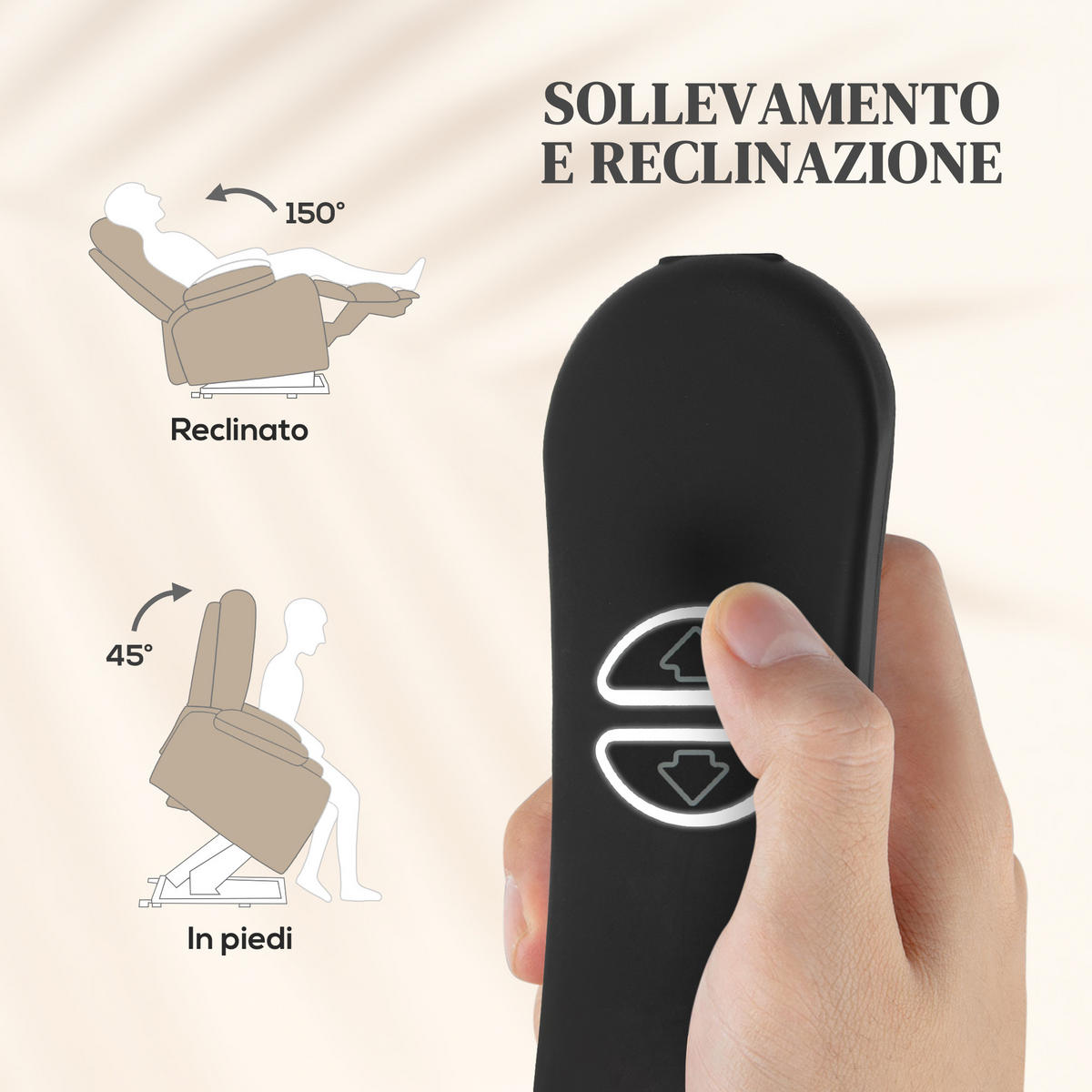 MASSAGESESSEL,AUFSTEHHILFE Liegefunktion 2 Taschen Fernbedienung,beige - Beige, Leder (93/100/104cm) - Vallsero