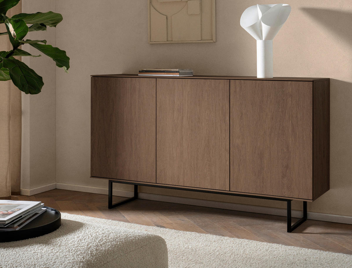 SIDEBOARD in Nussbaum 150 x 90 cm, Kommode mit Push-to-Open - Nussbaumfarben/Schwarz, Holzwerkstoff/Metall (150/90/40cm) - Furn.Design