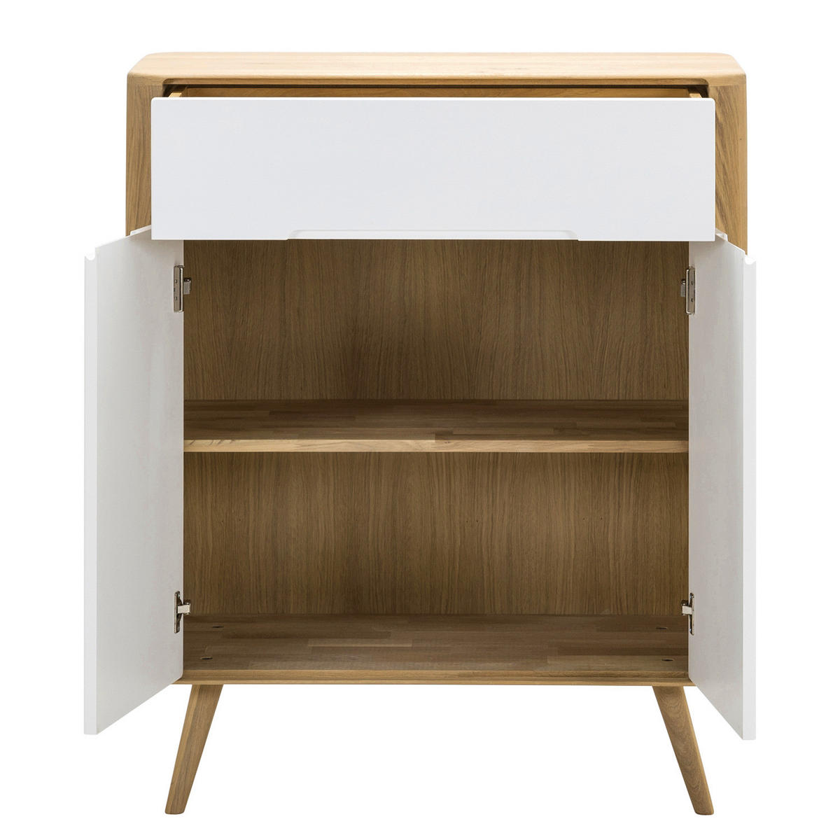 KOMMODE - Wildeiche teilmassiv, Weiß / Eiche - Weiß, Holzwerkstoff (90/110/42cm) - home24