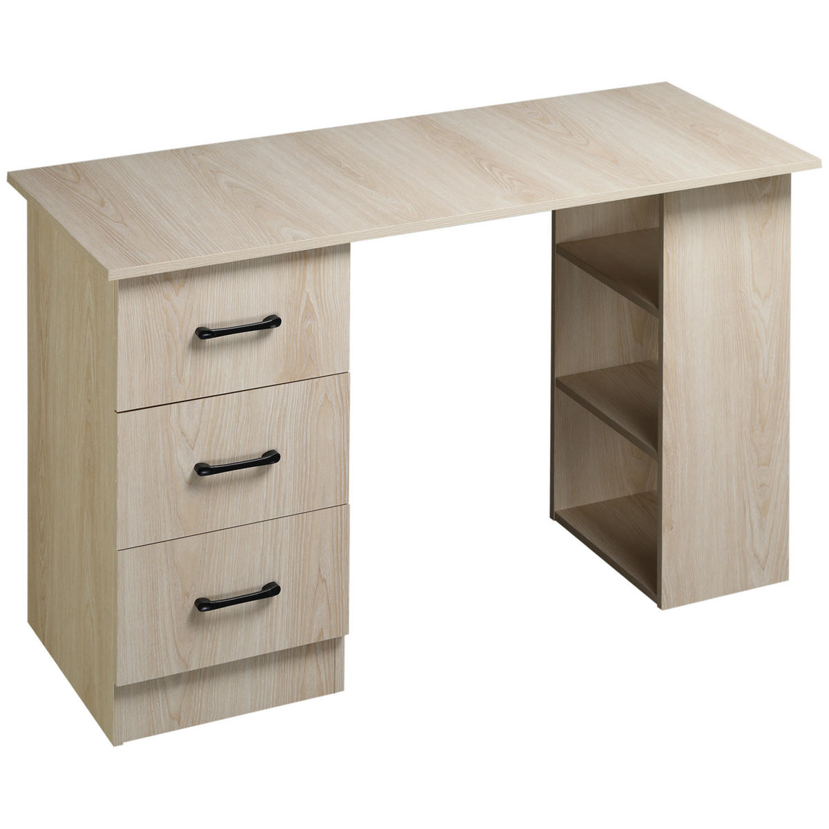 SCHREIBTISCH DE-14868 mit 3 Schubladen & 3 Regalböden Holzoptik - Naturfarben, Holzwerkstoff (120/49/72cm) - ComfortXL