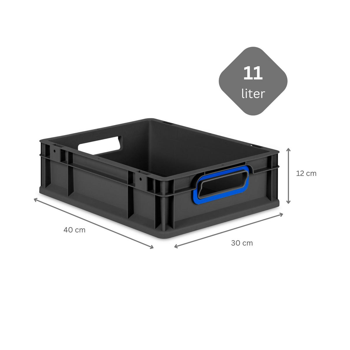 EUROBOX NextGen Color 12x30x40 cm 11 Liter Griffe blau offen, Schwarz - Blau/Schwarz, Kunststoff (30/12/40cm) - PROREGAL
