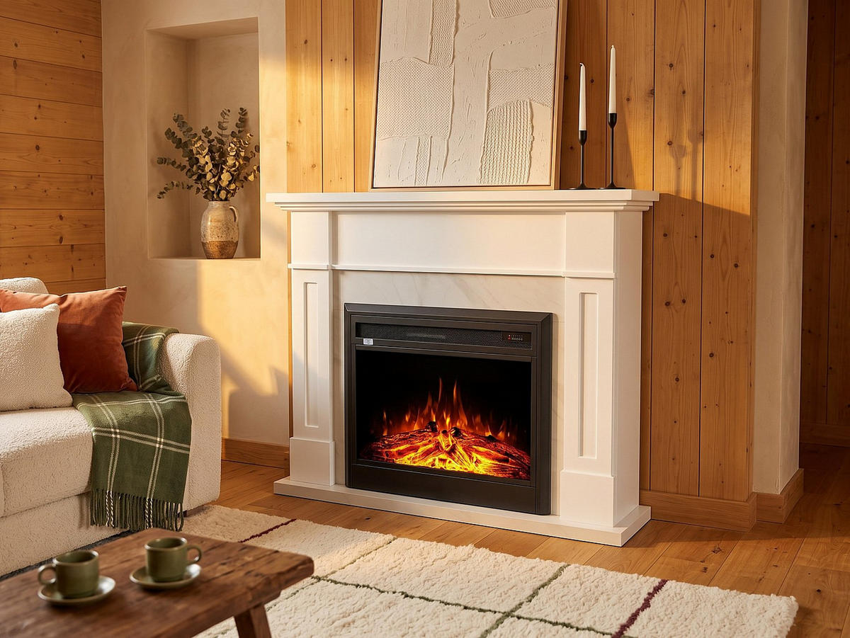 KAMIN - 134 x 34 - glas - weiß Esuko - Weiß, Glas (134/105.2/34cm) - Vente-Unique