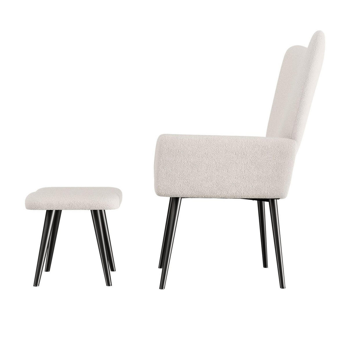 OHRENSESSEL Odense mit Hocker Bouclé Beige - Beige, Textil (68/95.1/73cm) - Juskys