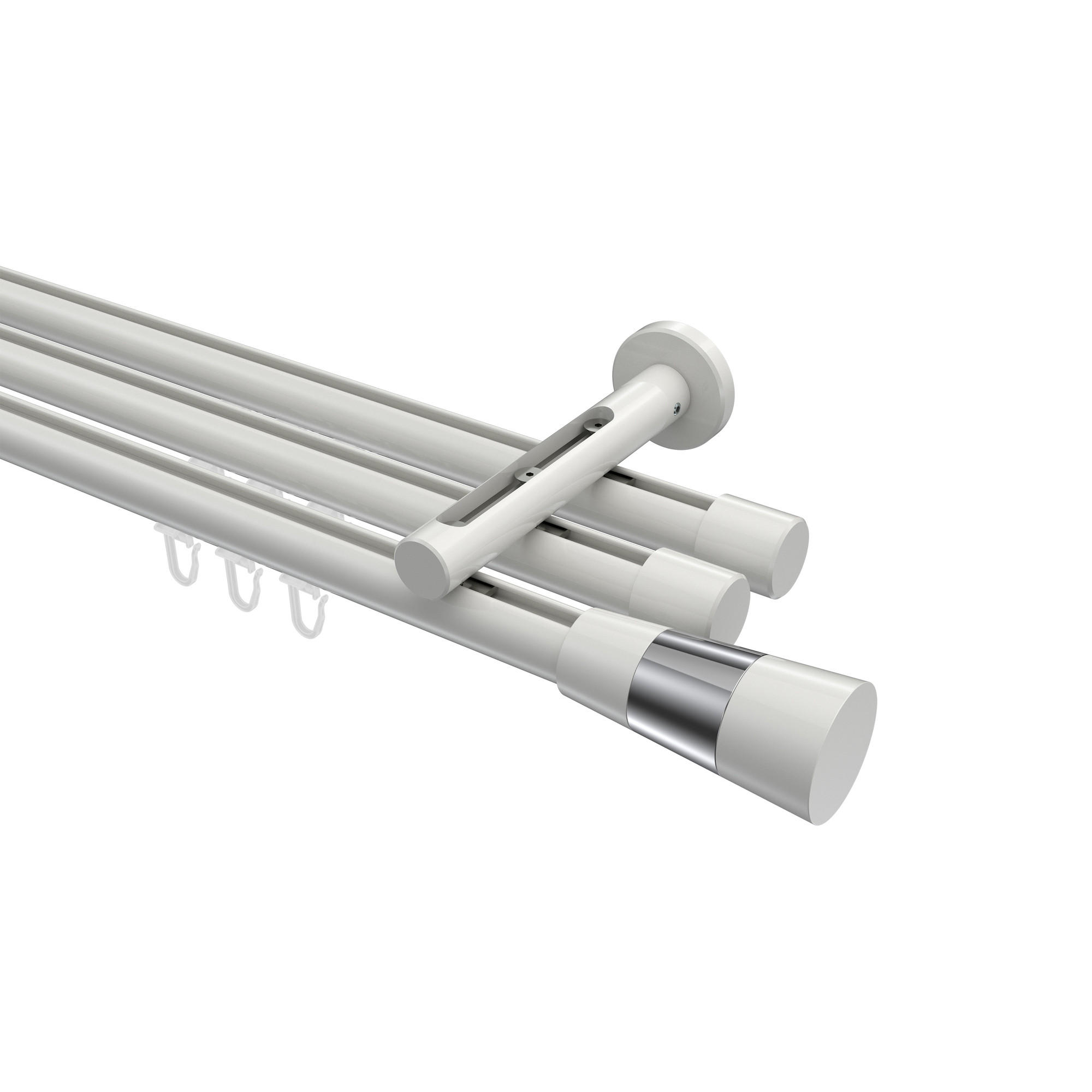 INNENLAUF-GARDINENSTANGEN-SET Siteno Tanara 180 cm, 3-läufig, 20 mm Ø Weiß - Chromfarben/Weiß, Metall (180cm) - INTERDECO