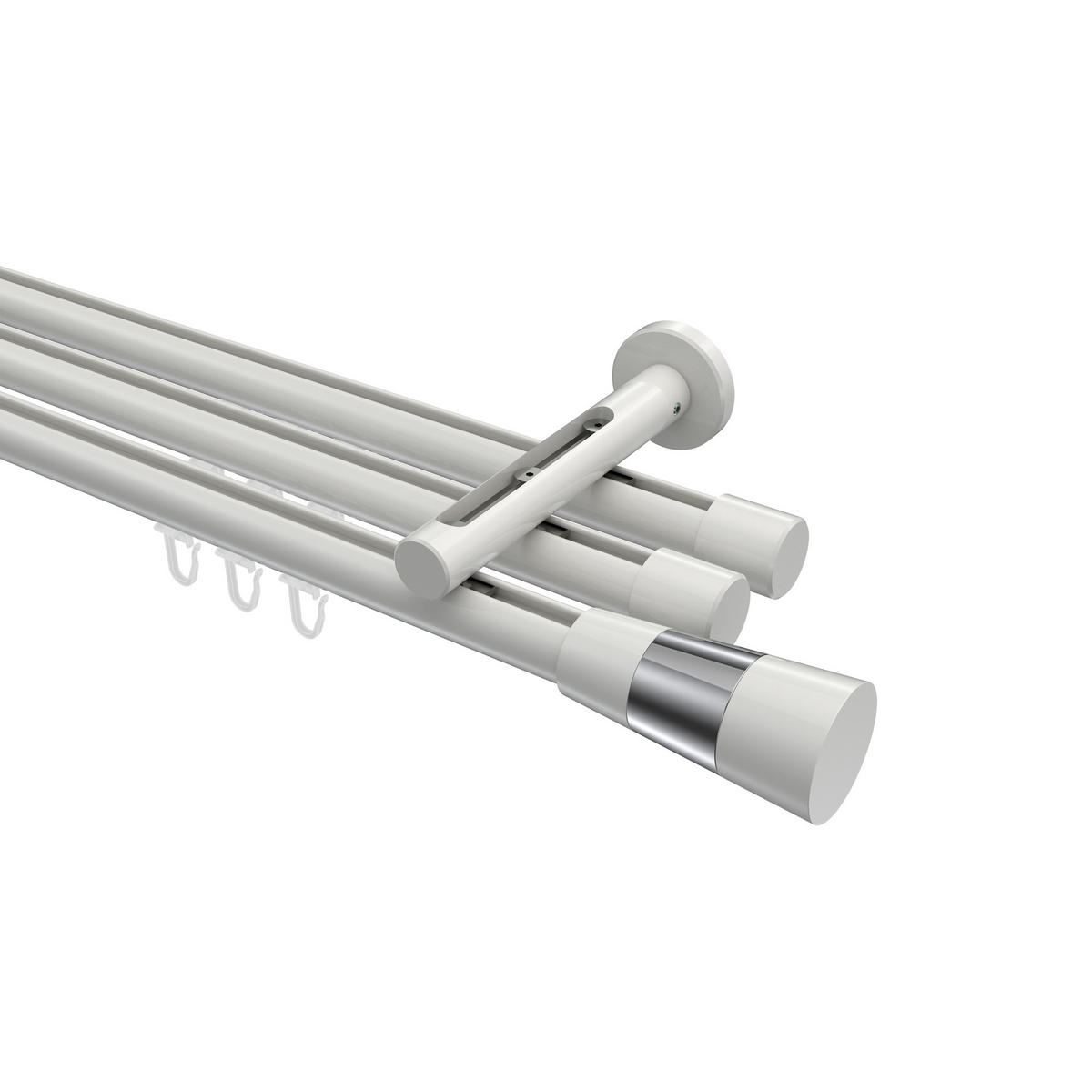 INNENLAUF-GARDINENSTANGEN-SET Siteno Tanara 280 cm (geteilt in 2 x 140 cm), 3-läufig, 20 mm Ø Weiß - Chromfarben/Schwarz, Metall (280cm) - INTERDECO
