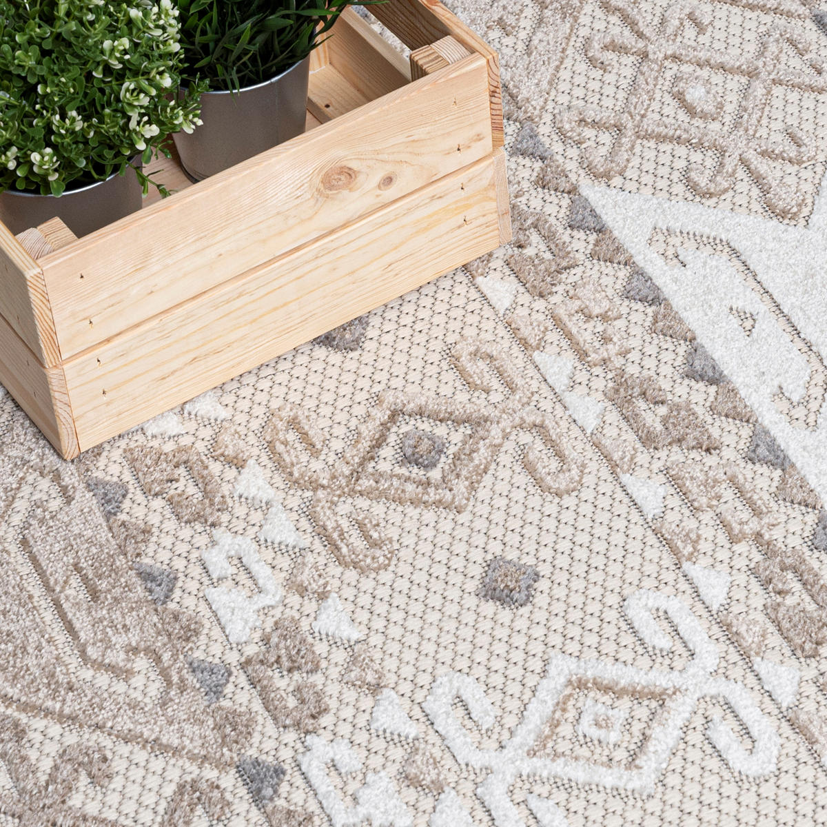TEPPICH In-Outdoor Beige Ethnische - Kurzflor Rechteckig Creme - 140 x 200 cm - Beige, Textil (140/200cm) - Mazovia