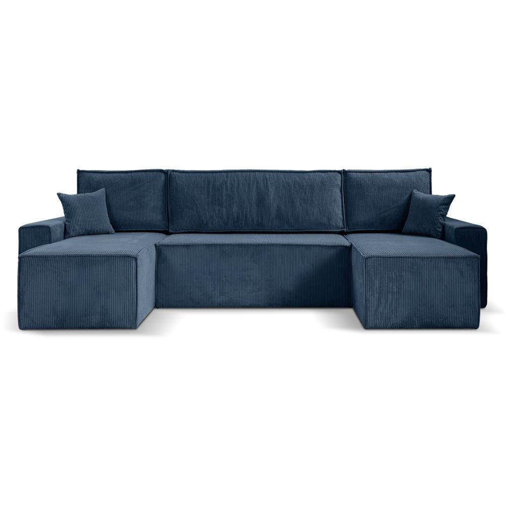 WOHNLANDSCHAFT Hektor U mit Schlaffunktion dunkelblau - Schwarz/Dunkelblau, Kunststoff/Textil (318/94/152cm) - Beautysofa