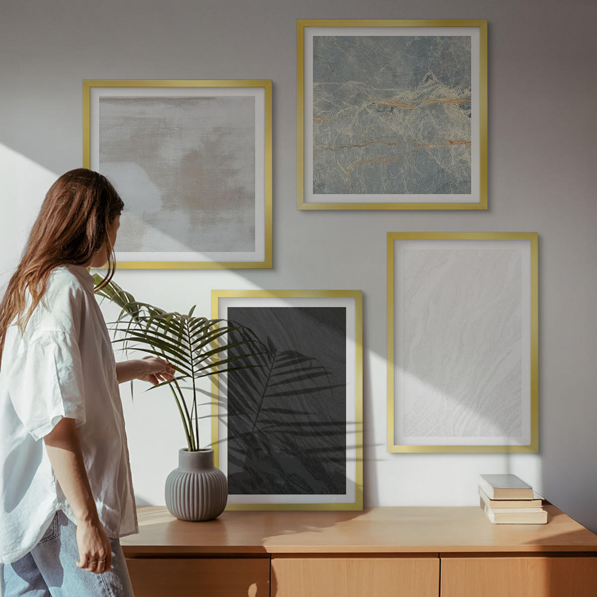 WANDBILDER 4er Set - 50x50 cm & 40x60 cm Goldrahmen - Steintexturen - Goldfarben, Kunststoff (50/50cm) - ArtPrintCave