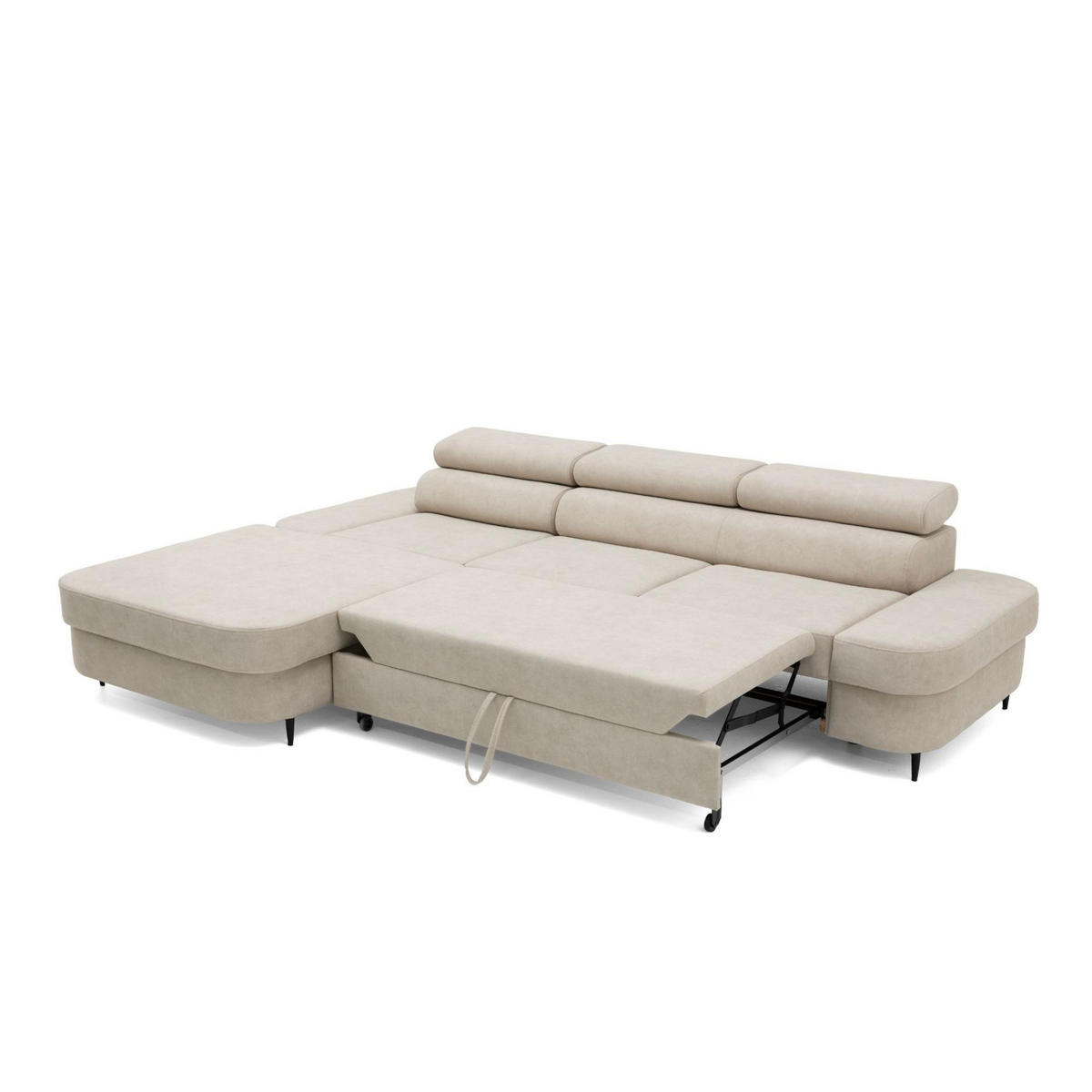 ECKSOFA JAZZ L Links mit Schlaffunktion 127x216 Velours Beige - Beige/Schwarz, Holz/Textil (285/237cm) - Muffo