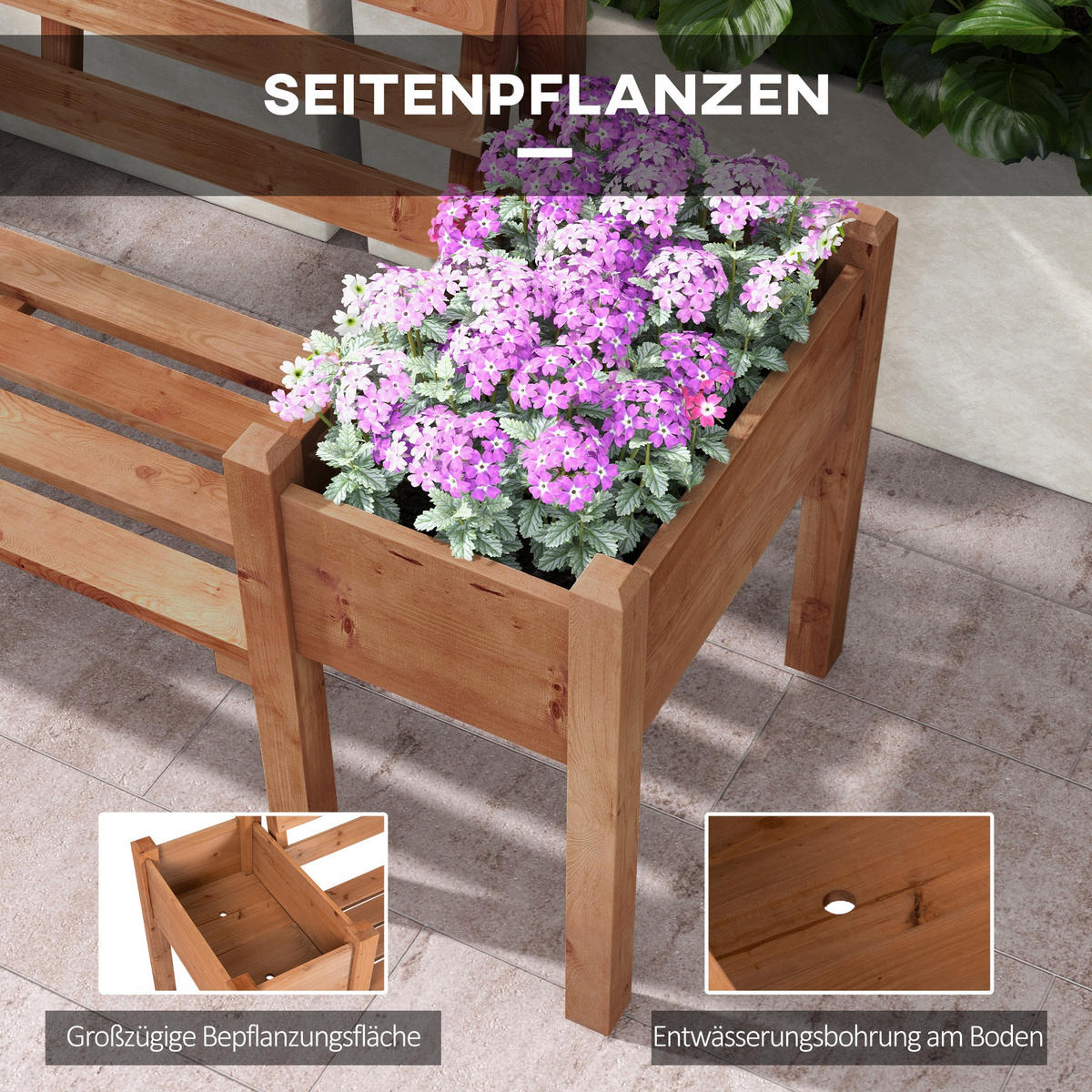 GARTENBANK, 2-Sitzer, Holzbank, mit Blumenkasten, für Garten, Terrasse, Dunkelbraun - Braun, Holz (59/95/184cm) - Outsunny