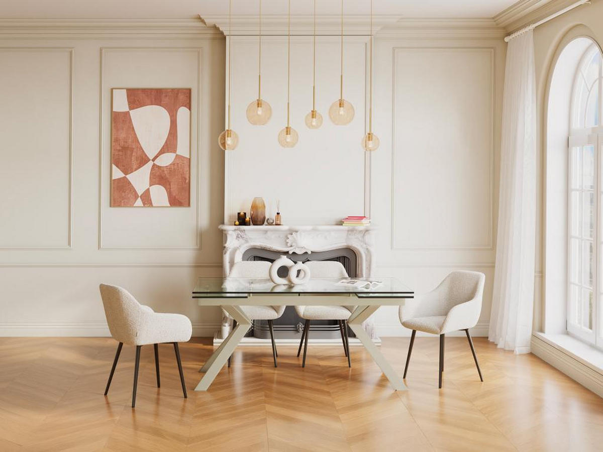 ESSTISCH ausziehbar - 6 bis 8 Personen - Sicherheitsglas & Metall - Beige & Transparent - VELIKA - Transparent, Glas (240/90/76cm) - Vente-Unique