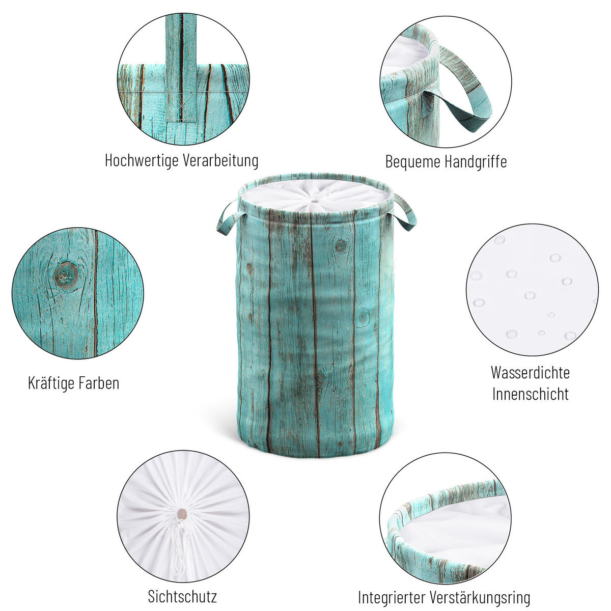 WÄSCHEKORB Lumber - Türkis, Textil (37/55/55cm) - Sanilo