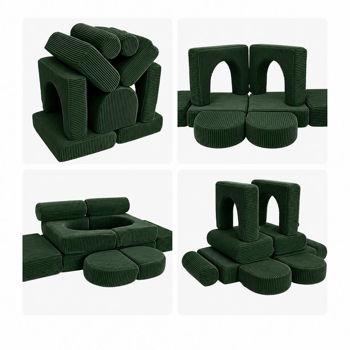 KINDERSOFA Grün modular - Dunkelgrün, Kunststoff/Textil (108/32/50cm) - Relaxdays