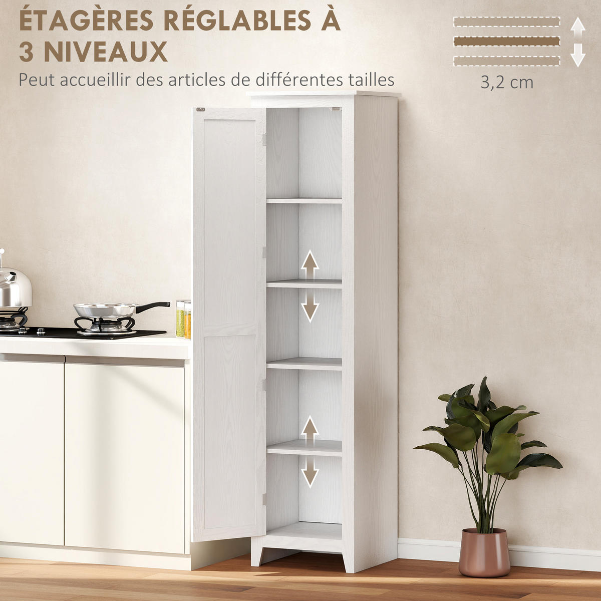 HIGHBOARD DE-11338 2 verstellbare Böden & 5 Ebenen Weiß - Weiß, Holzwerkstoff (40/121.5/43.5cm) - ComfortXL