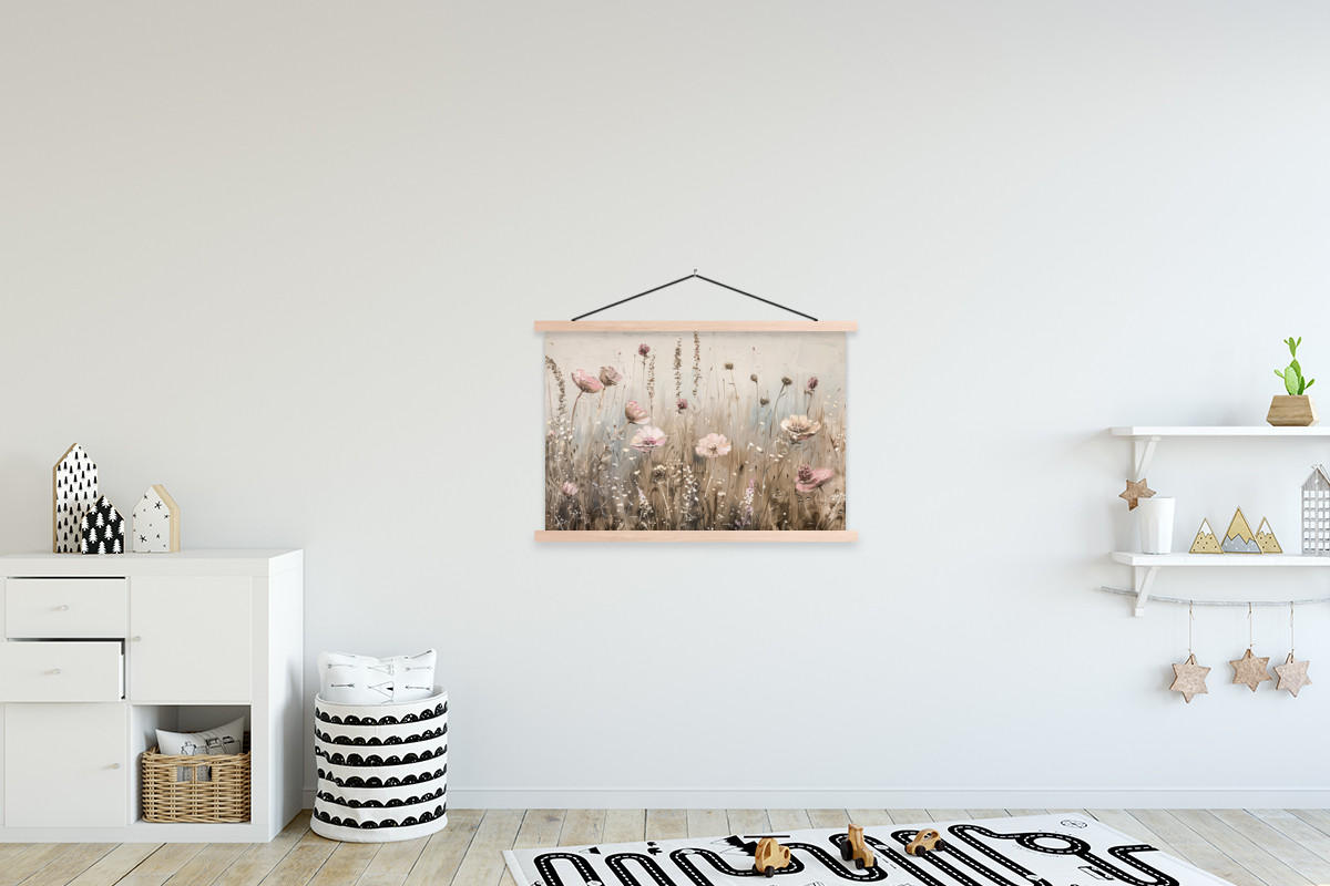 POSTER Blumen - Rosa - Modern - Beige 90x60 cm - Beige, Textil (90/60/0.15cm) - MuchoWow