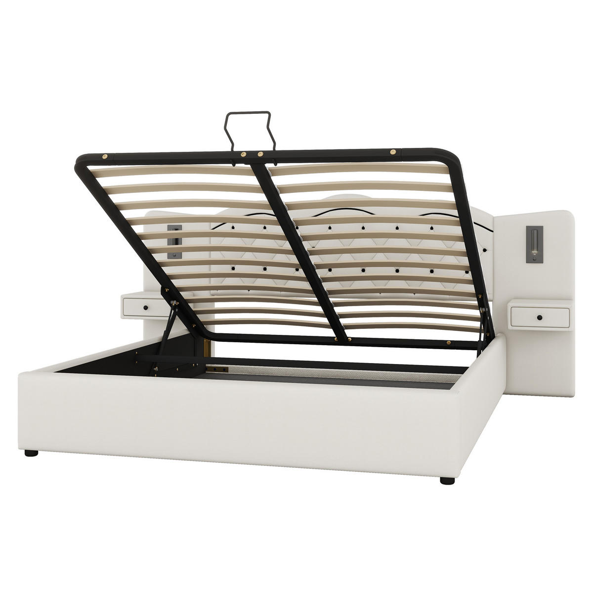 POLSTERBETT aus Leinenimitat 180x200 cm in Beige mit USB & Stauraum - Beige, Textil (180/200cm) - Modfu