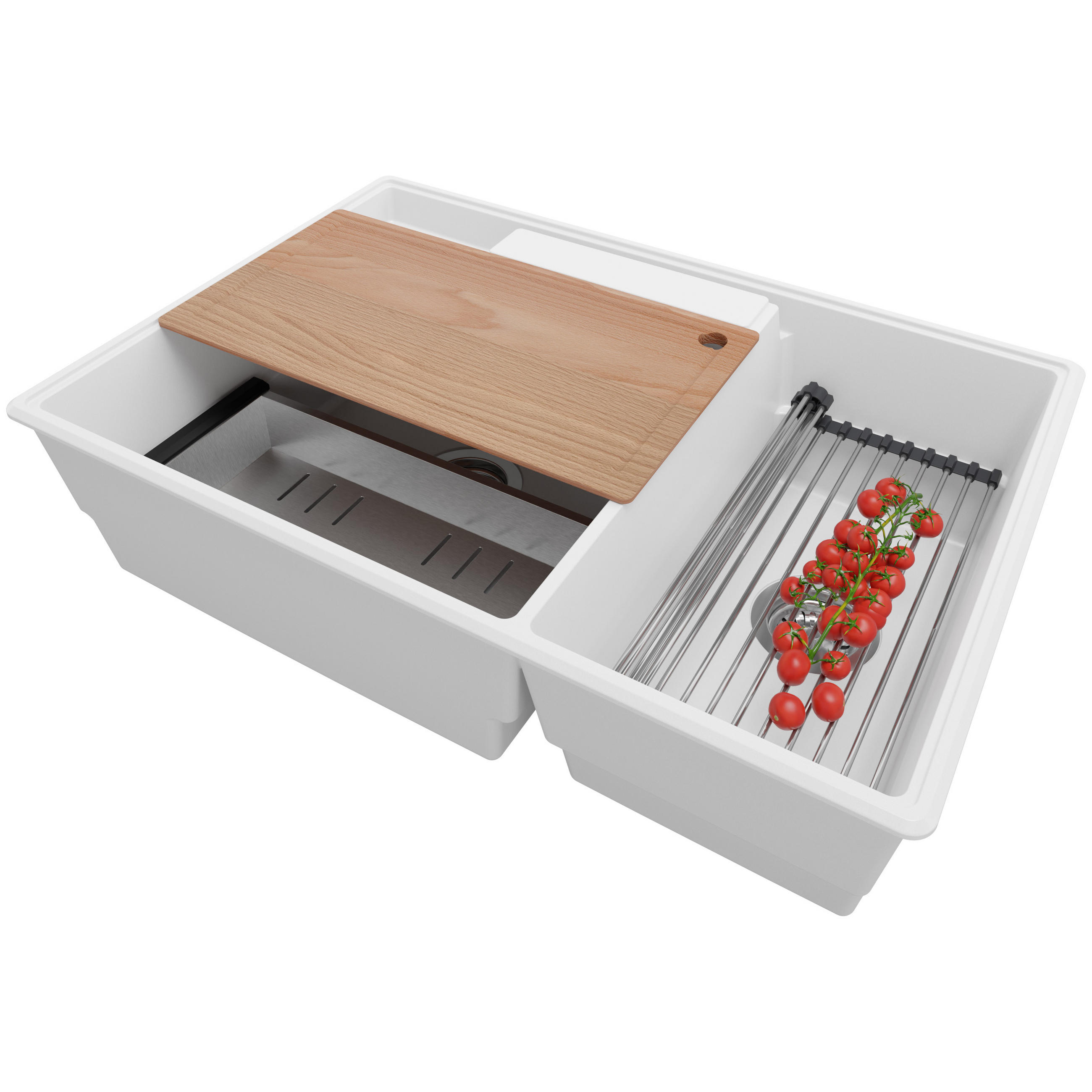 SPÜLBECKEN Paris, 2-er set Weiß 78/53 cm 2 Becken + Ablauf-Set + Küchenzubehörset ab 80er Unterschrank - Chromfarben/Edelstahlfarben, Kunststoff (78/20/53cm) - Primagran