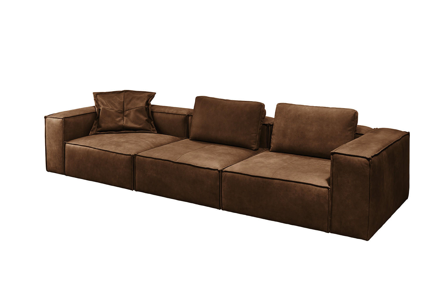 SOFA CARMO Braun Leder - Dunkelbraun/Schwarz, Leder/Kunststoff (366/68/118cm) - KAWOLA