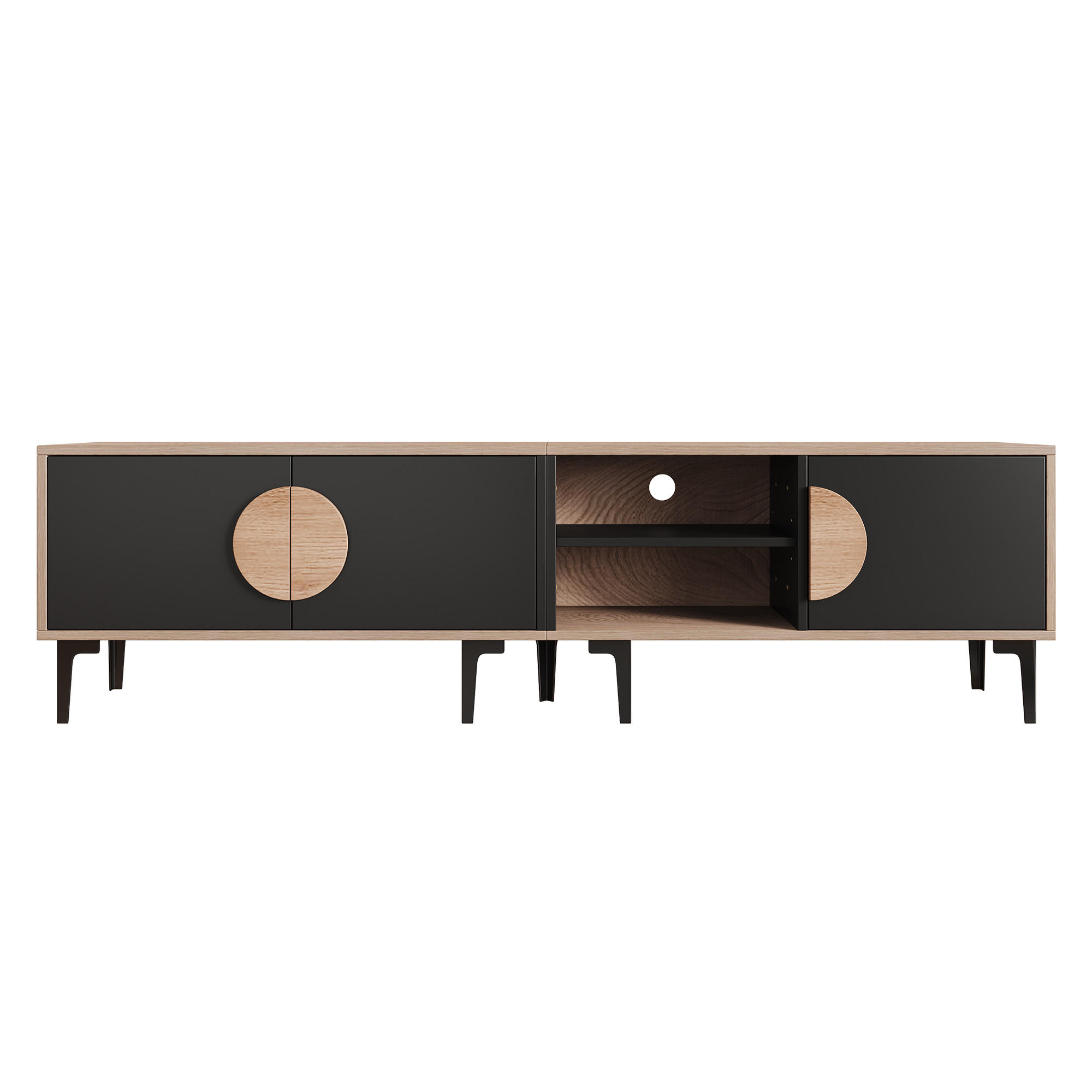 TV-SCHRANK 180/35/49 cm Schwarz mit 3 Türen für 80 Zoll - Eichefarben, Holzwerkstoff (180/49/35cm) - Oxeza