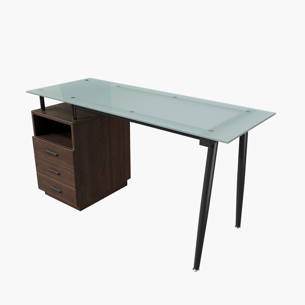 SCHREIBTISCH Braun 130/50/75 cm mit Glasplatte 3 Schubladen und offenem Fach - Braun, Metall (50/130/75cm) - PANGIVO