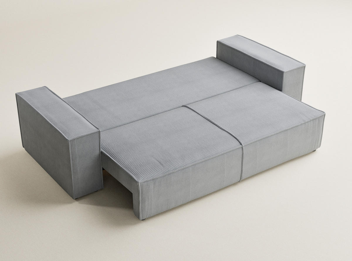 SOFA MIT SCHLAFFUNKTION Milos Hellgrau Samtstoff - Hellgrau/Schwarz, Holz/Holzwerkstoff (255/70/105cm) - Maison de Reve