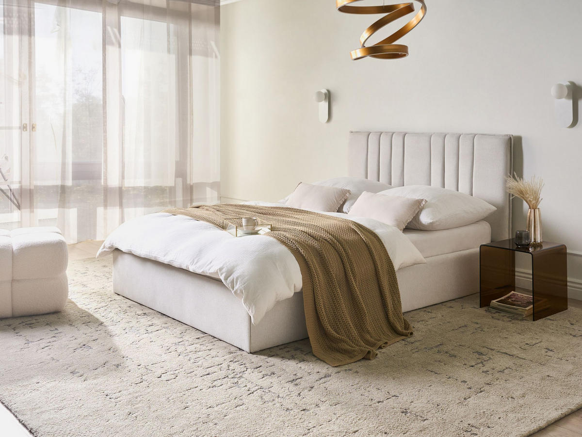 BETT mit Stauraum 140/200 cm Hellbeige Tarascon - Beige, Textil (140/200cm) - Beliani