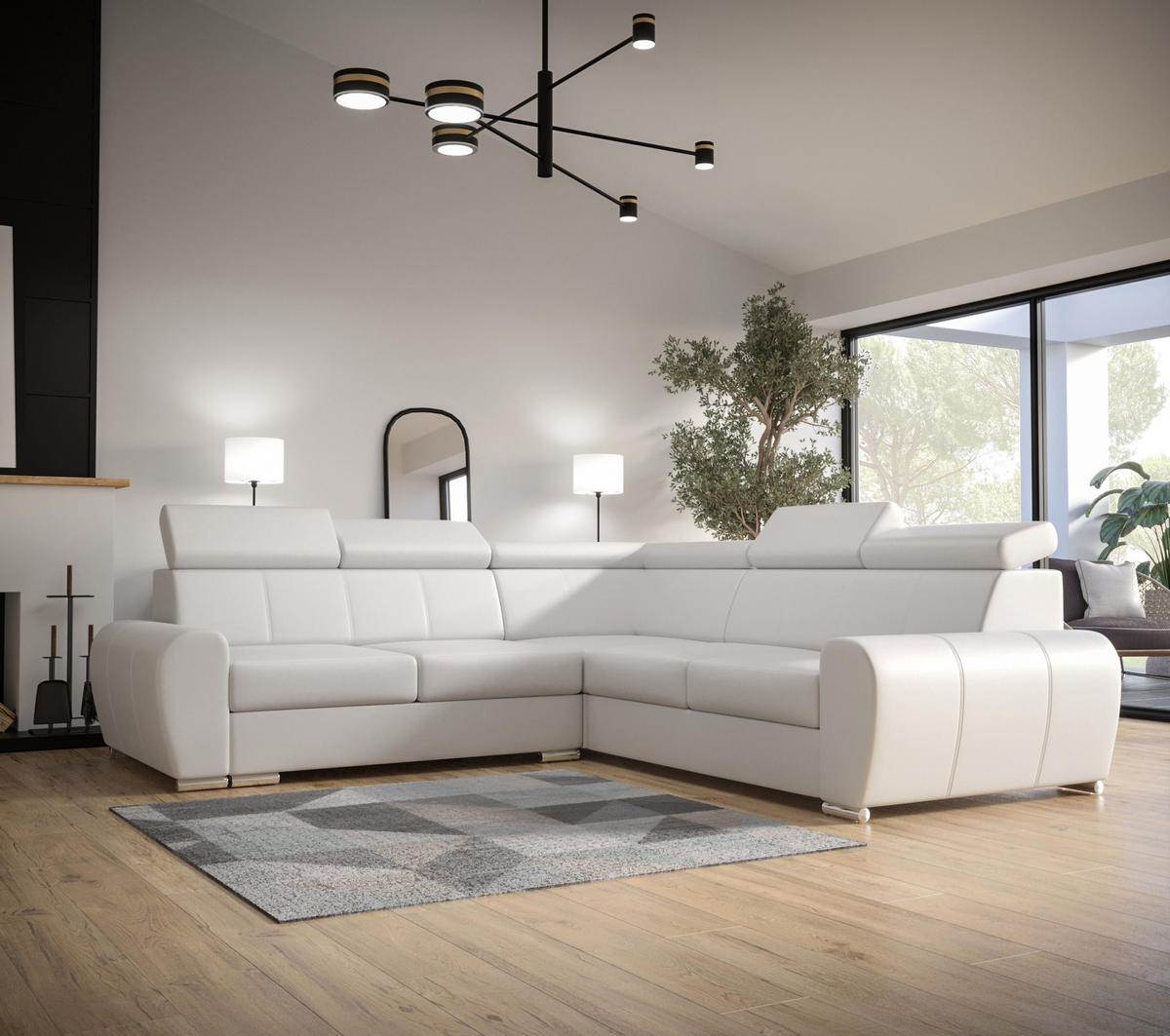 ECKSOFA APOLLO KN09, Eckcouch in L-Form mit Schlaffunktion, Farbe: Weiß, Kunstleder, Ottomane Rechts - Weiß, Textil (255/255cm) - O-Sofa