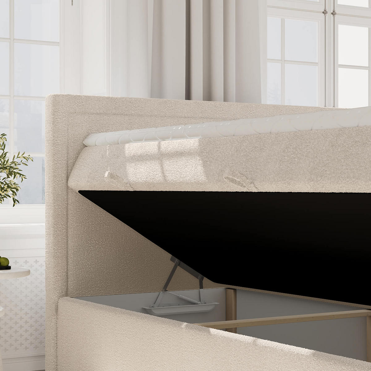 BOXBETT Jodan 140/200 cm Beige im Baloo Stoff - Beige/Schwarz, Holz/Holzwerkstoff (140/200cm) - AltaBeds