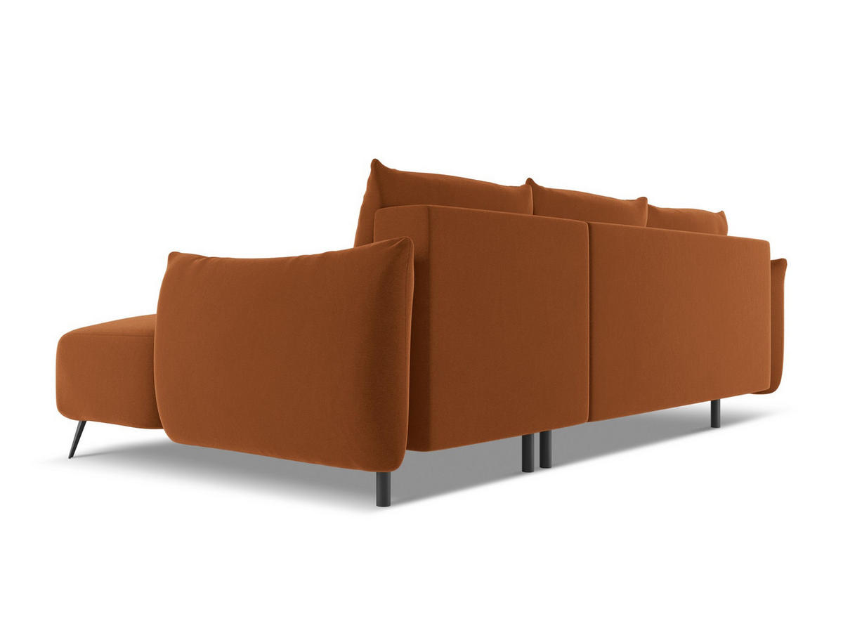 ECKSOFA mit Schlaffunktion Samt Stoff Orange - Terra cotta/Schwarz, Textil/Metall (242/162cm) - Makamii