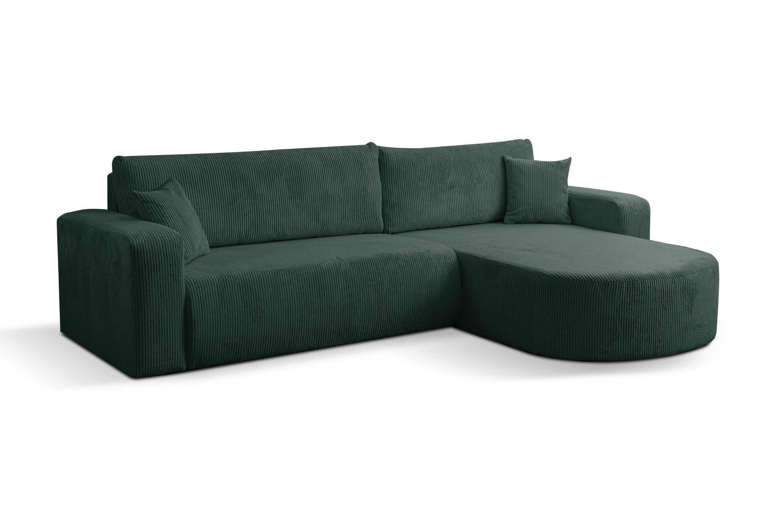 ECKSOFA TOKIO mit Schlaffunktion und Bettkasten, Farbe: Grün, Cordstoff, Ottomane Universal - Grün, Textil (275/170cm)