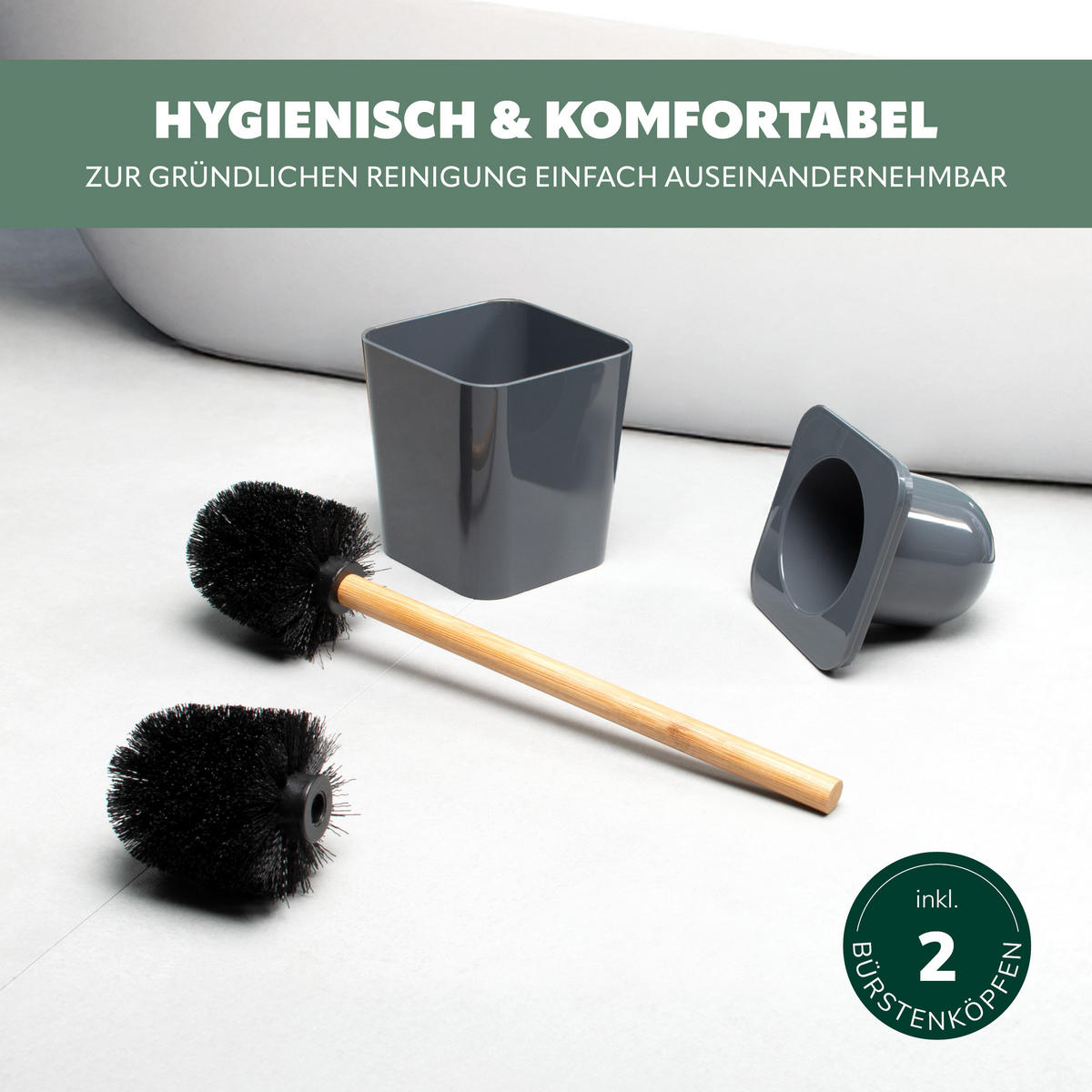 WC-BÜRSTE CALVI, grau - Grau, Kunststoff (11.4/39/11.4cm) - bremermann