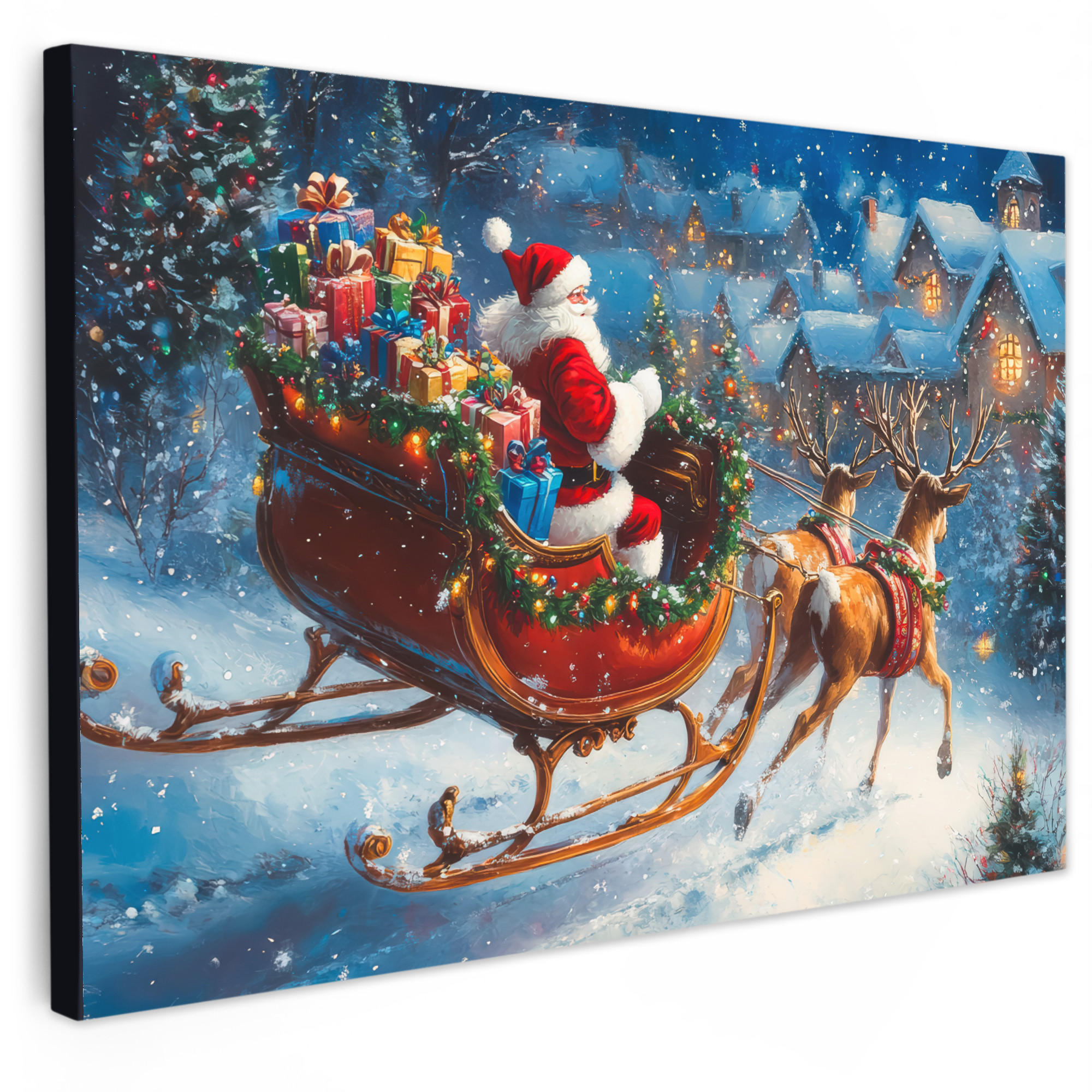 MuchoWow OBRAZ NA PLÁTNĚ Otec Vánoc - sobi - Vánoce - sníh 120x80 cm
