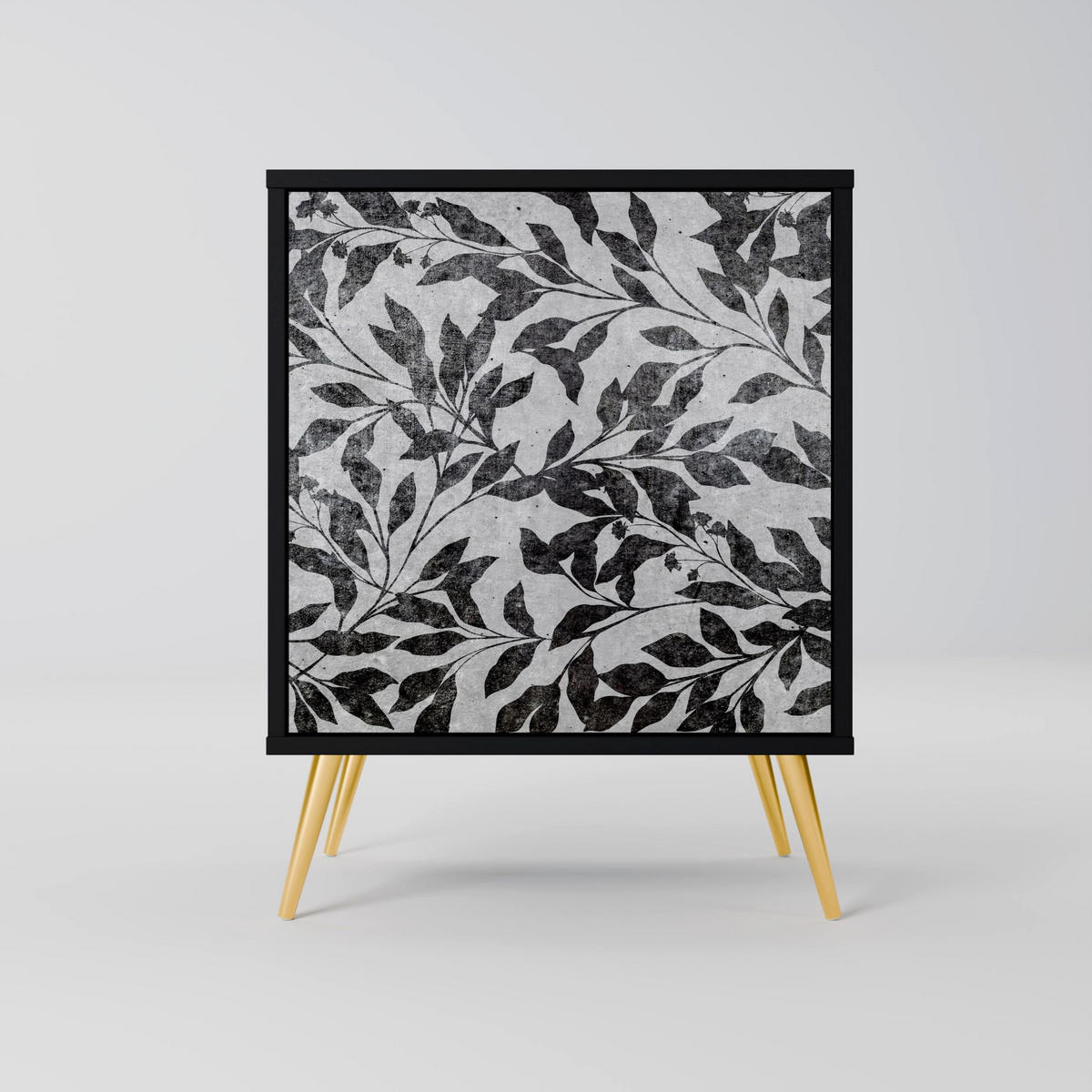 SIDEBOARD CHARCOAL SPROUT, Schwarz, 57,5x42x72,5 cm, Schwarze Metallfüße - Multicolor/Schwarz, Holzwerkstoff/Metall (57.5/72.5/42cm) - SpaceRebels