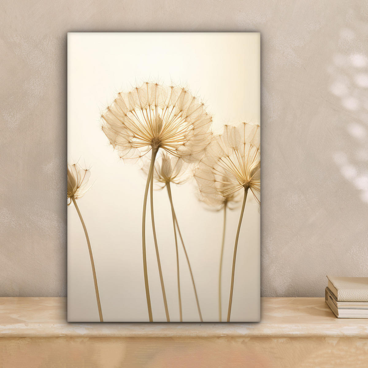 LEINWANDBILD Sonnenlicht - Löwenzahn - Botanisch - Blumen Deko Wohnzimmer 20x30 cm - Creme, Textil (20/30cm) - MuchoWow