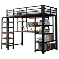HOCHBETT 90/200 cm aus Metall und Holz mit LED-Beleuchtung und Schreibtisch Schwarz - Schwarz, Metall (90/200cm) - Modenvie