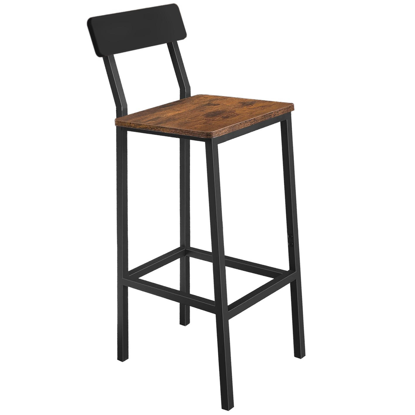 BARHOCKER mit Lehne Metall Dunkelbraun Schwarz 40/30/90 cm - Dunkelbraun/Braun, Holzwerkstoff/Metall (30/90/40cm) - Begryf