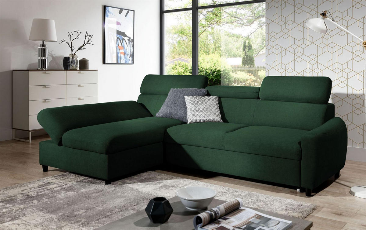 ECKSOFA Schlafsofa Anton Xs In Esito - Dunkelgrün, Holzwerkstoff/Textil (260/170cm) - Fun Möbel