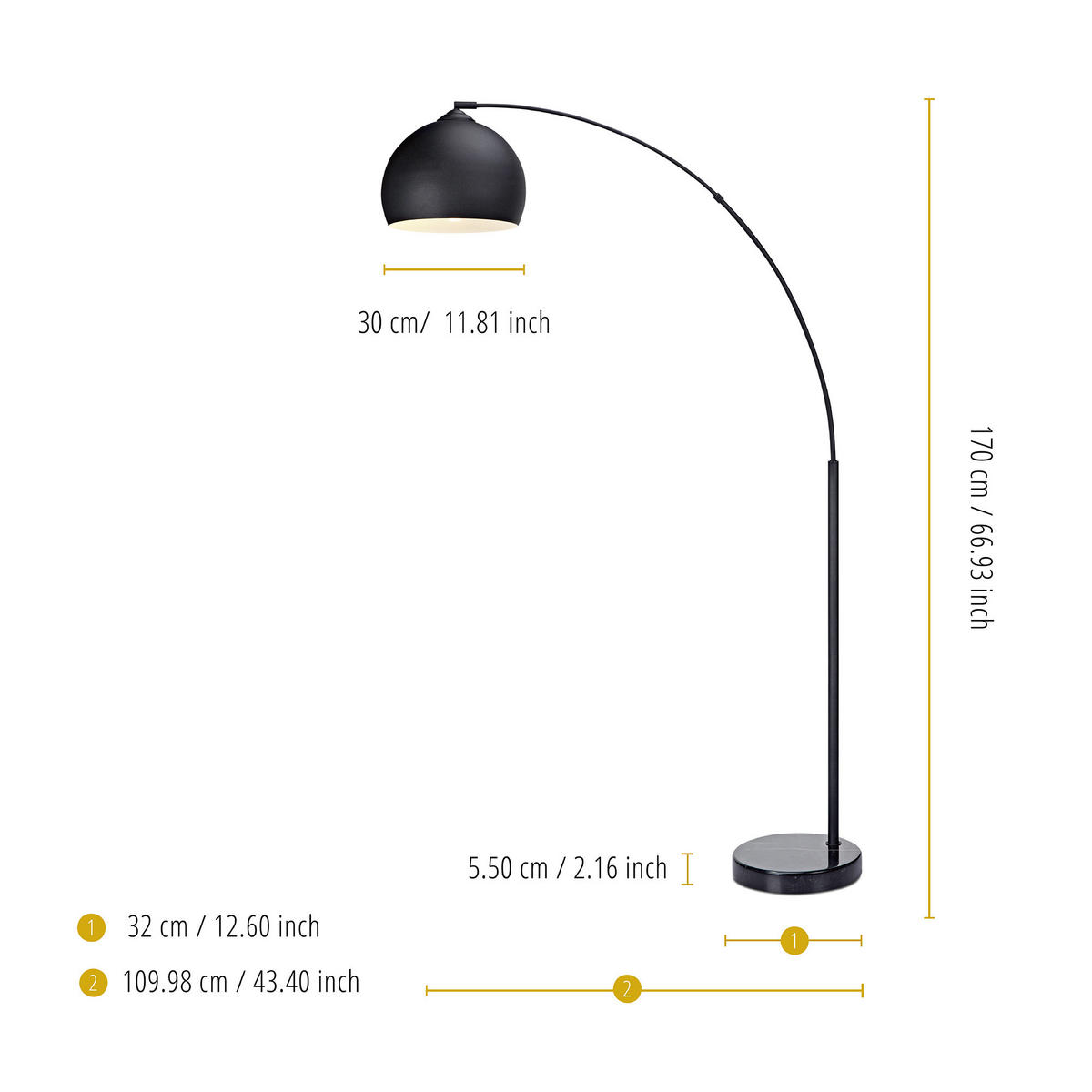BOGENLEUCHTE Schwarz - Schwarz, Metall (170/30/170cm) - Teamson Home