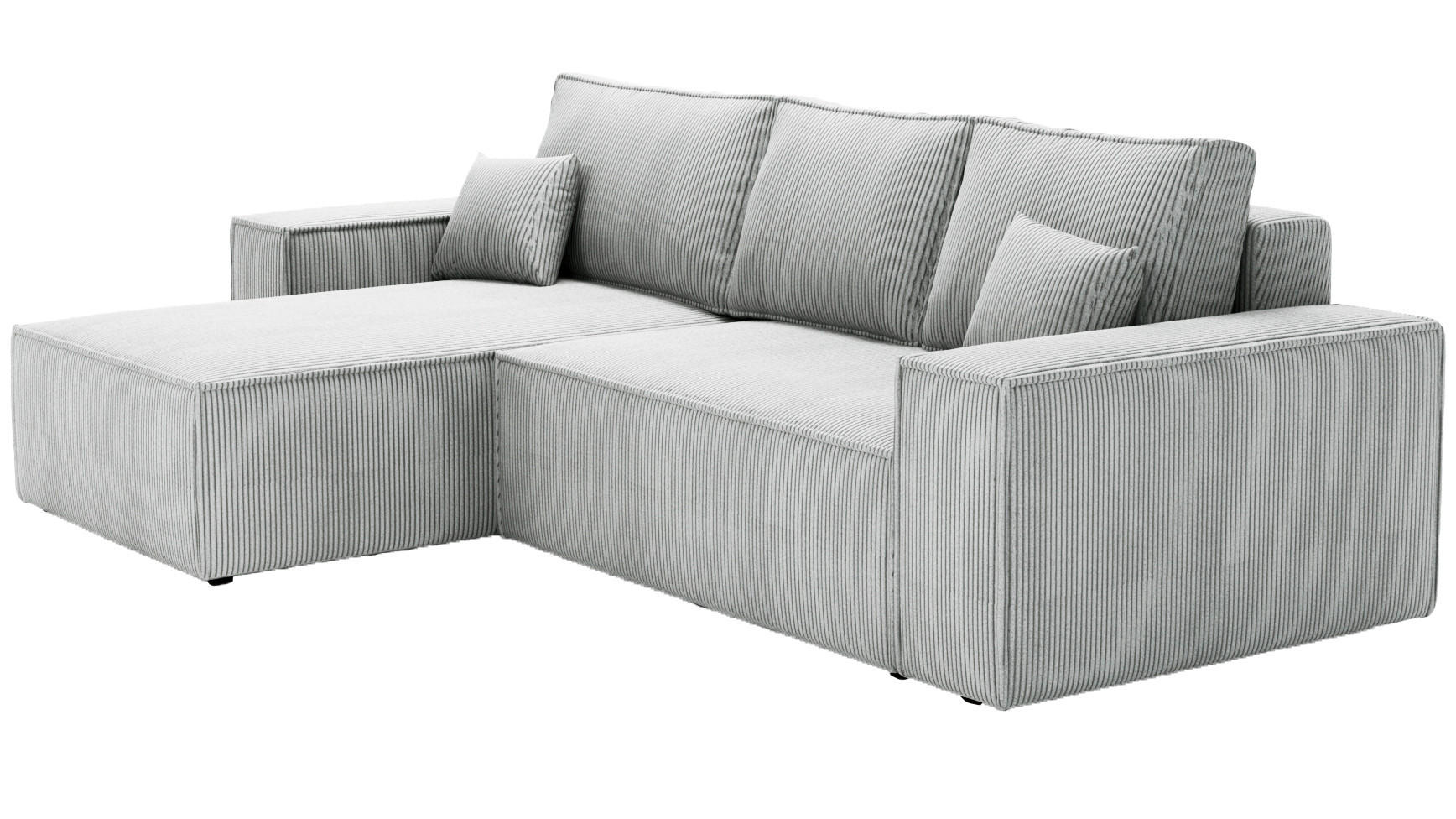ECKSOFA Bergamo L mit Cordstoff, 280 cm, Schlaffunktion, Links - Hellgrau - Hellgrau, Holz (277/189cm) - Emporius