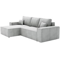 ECKSOFA Bergamo L mit Cordstoff, 280 cm, Schlaffunktion, Links - Hellgrau - Hellgrau, Holz (277/189cm) - Emporius