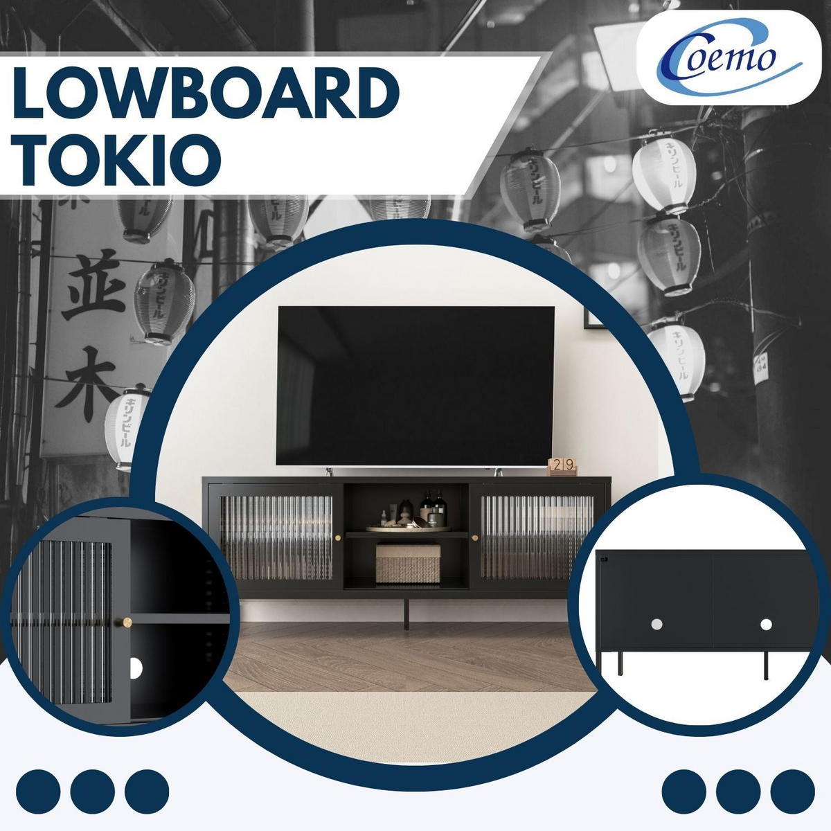 TV-LOWBOARD TOKIO Metall Schwarz 150/40/60 cm - Schwarz, Metall (40/60/150cm) - Coemo
